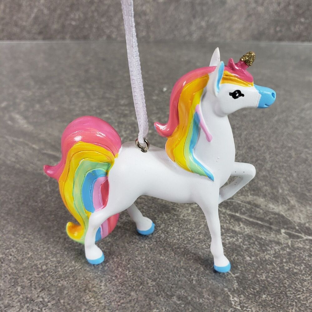 Hallmark Christmas Tree Ornament White Unicorn with Rainbow Mane